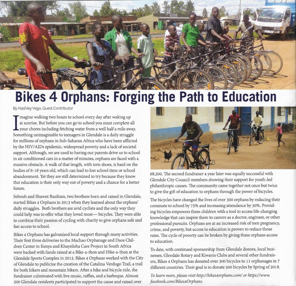 It's amazing to have a local magazine cover Bikes 4 Orphans for their January edition! It's crucial to spread awareness for orphan...