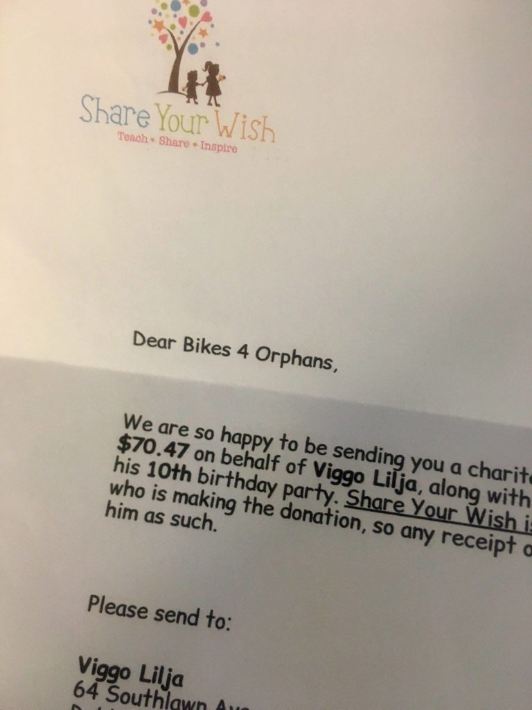 We received an incredible letter from the mail today! A 10-year old boy named Viggo decided to donate his birthday money to us through Share...